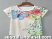 Short Sleeve Cotton Animal White & Butterfly Print Tee on Sale