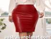 Red High Waist Zipper Pencil Back Solid Pu Skirt Fashion